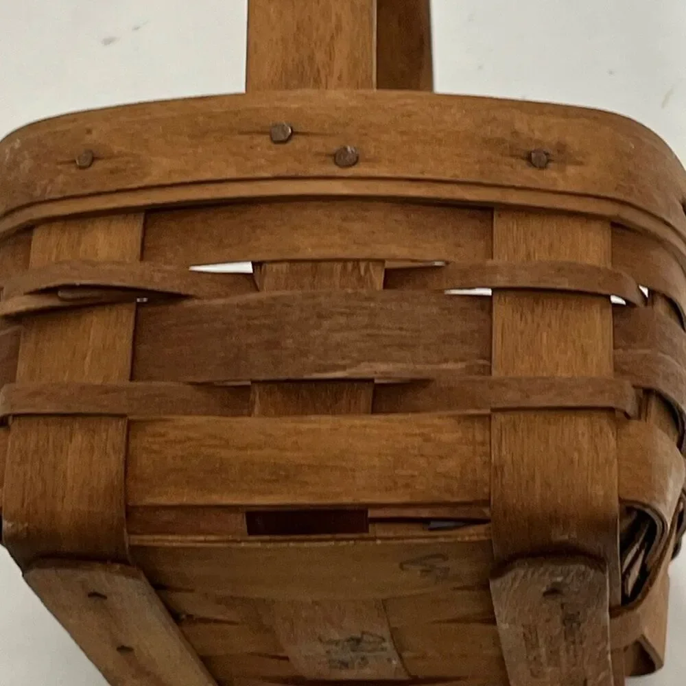 Longaberger Brown 1991 Small Square‎ Handwoven Basket With Handle